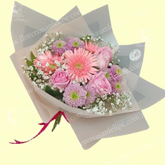 Bouquet Con 3 Rosas, 3 Gerberas y 3 Margaritas En Papel Decorado